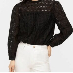 J Crew Elegant Black Eyelet Blouse Women's Top XXS